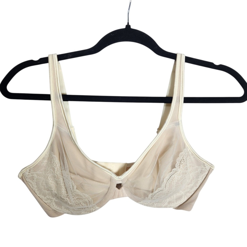 Lilyette by Maidenform Beige Lace Mesh Underwire Minimizer Bra 36C